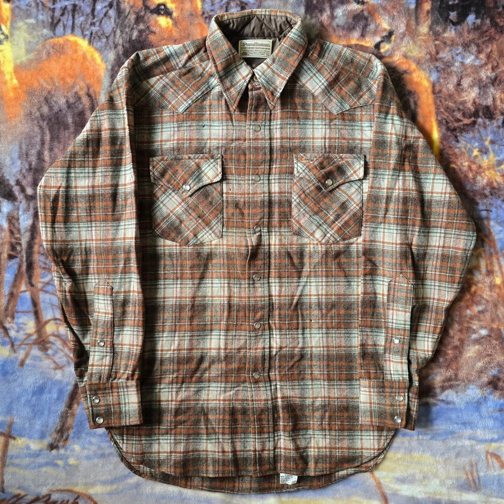 Vintage Pendleton Woolen Mills 100% Wool Nylon Collar Pearl Snap Western Medium